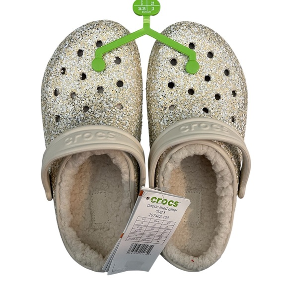 Crocs Kids Classic Lined Glitter Clogs Stucco Size 3 Little Kid NWT - Picture 1 of 7
